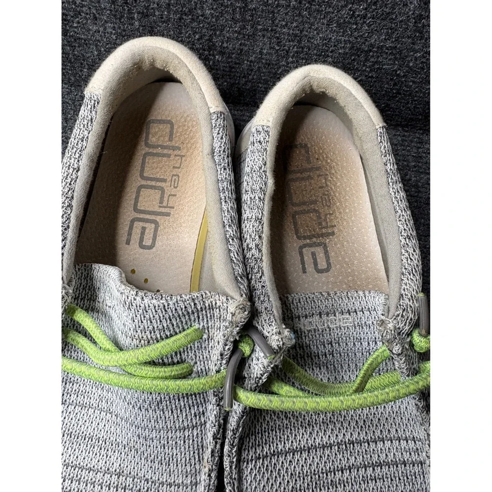 Hey Dude Wally Youth Sox Stone White Grey Lime Green Slip On Loafers Size 6Y